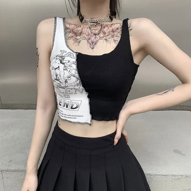 Ava Patchwork Graphic Crop Top - Montfash
