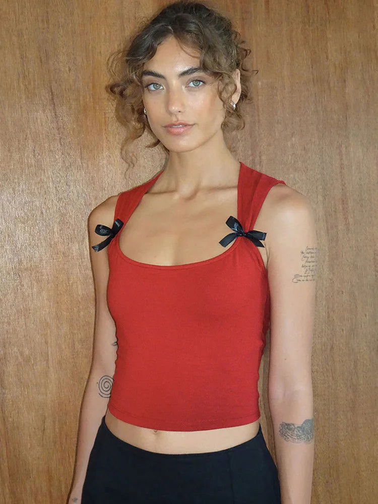 Chloe Bow Tie-Up Tank Top - Montfash