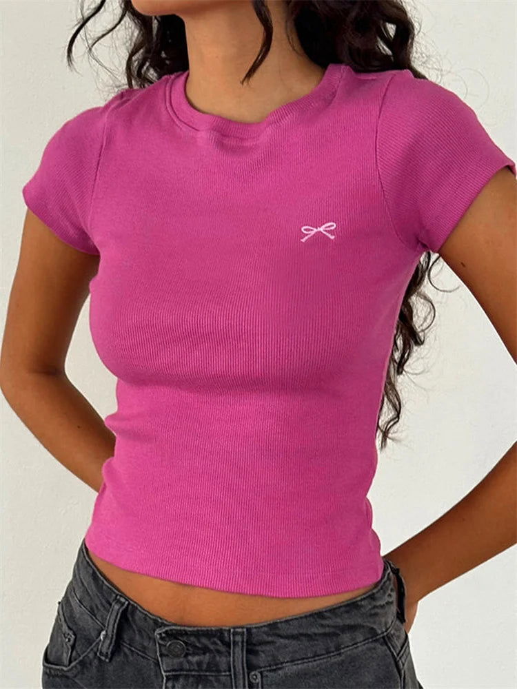 Ella Bow Ribbed Crop Top - Montfash