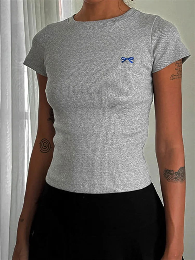 Ella Bow Ribbed Crop Top - Montfash