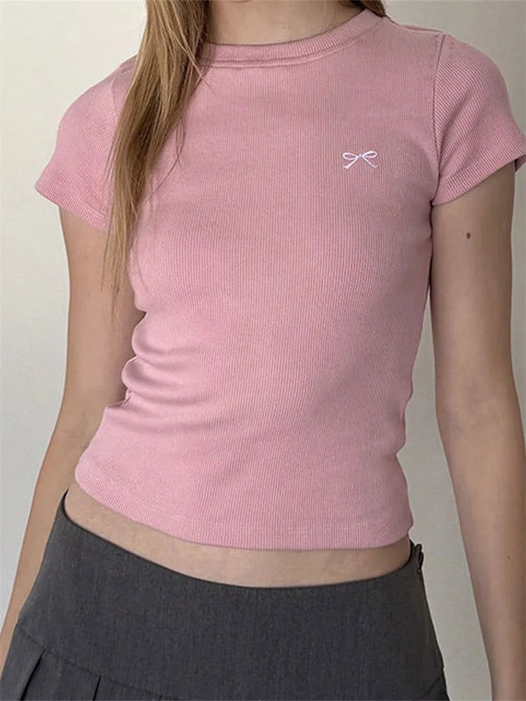 Ella Bow Ribbed Crop Top - Montfash