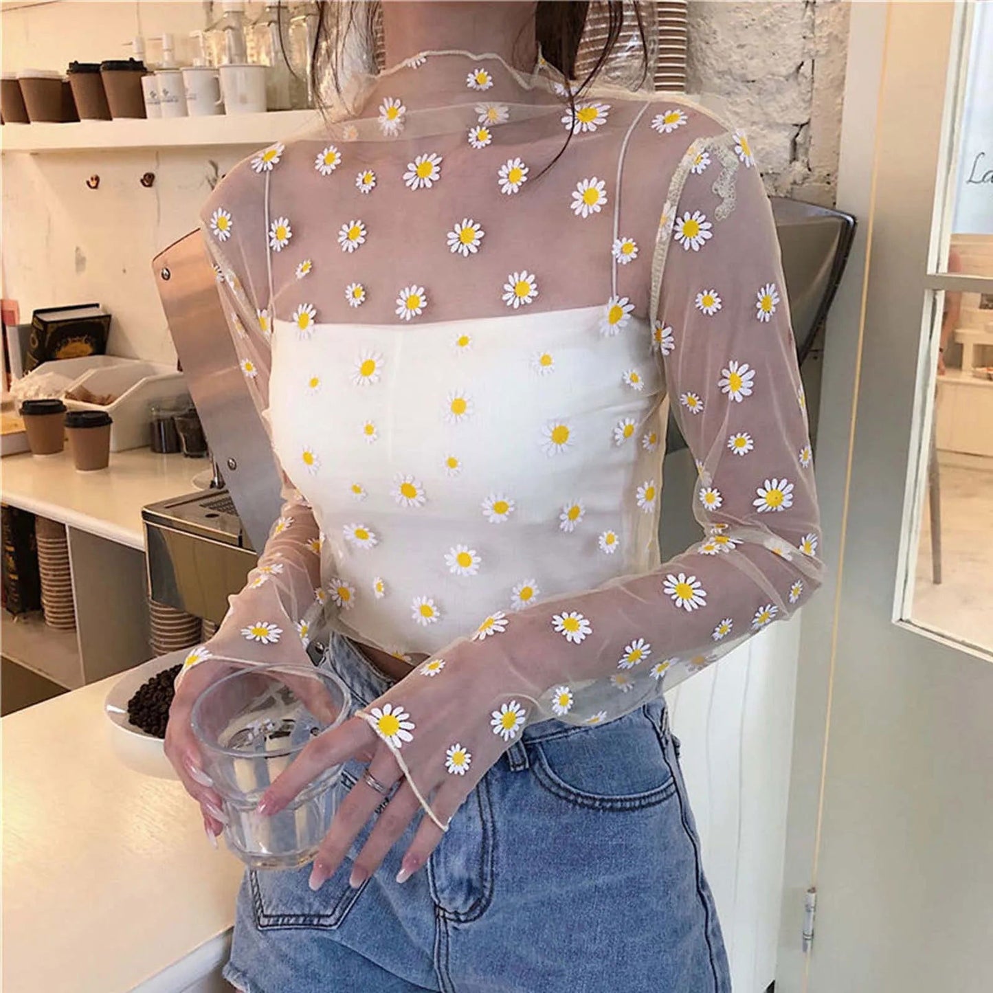 Lily Daisy Print Sheer Top - Montfash