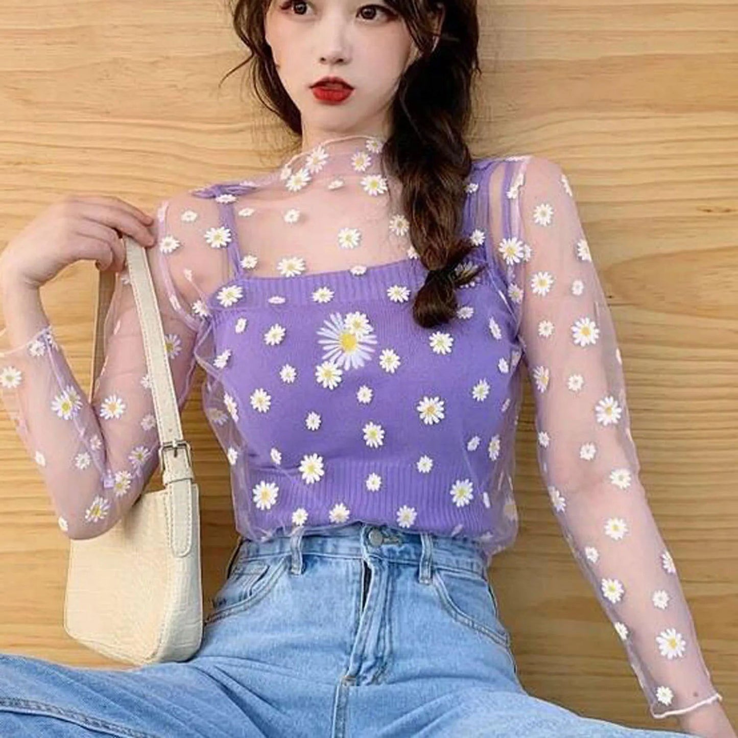 Lily Daisy Print Sheer Top - Montfash
