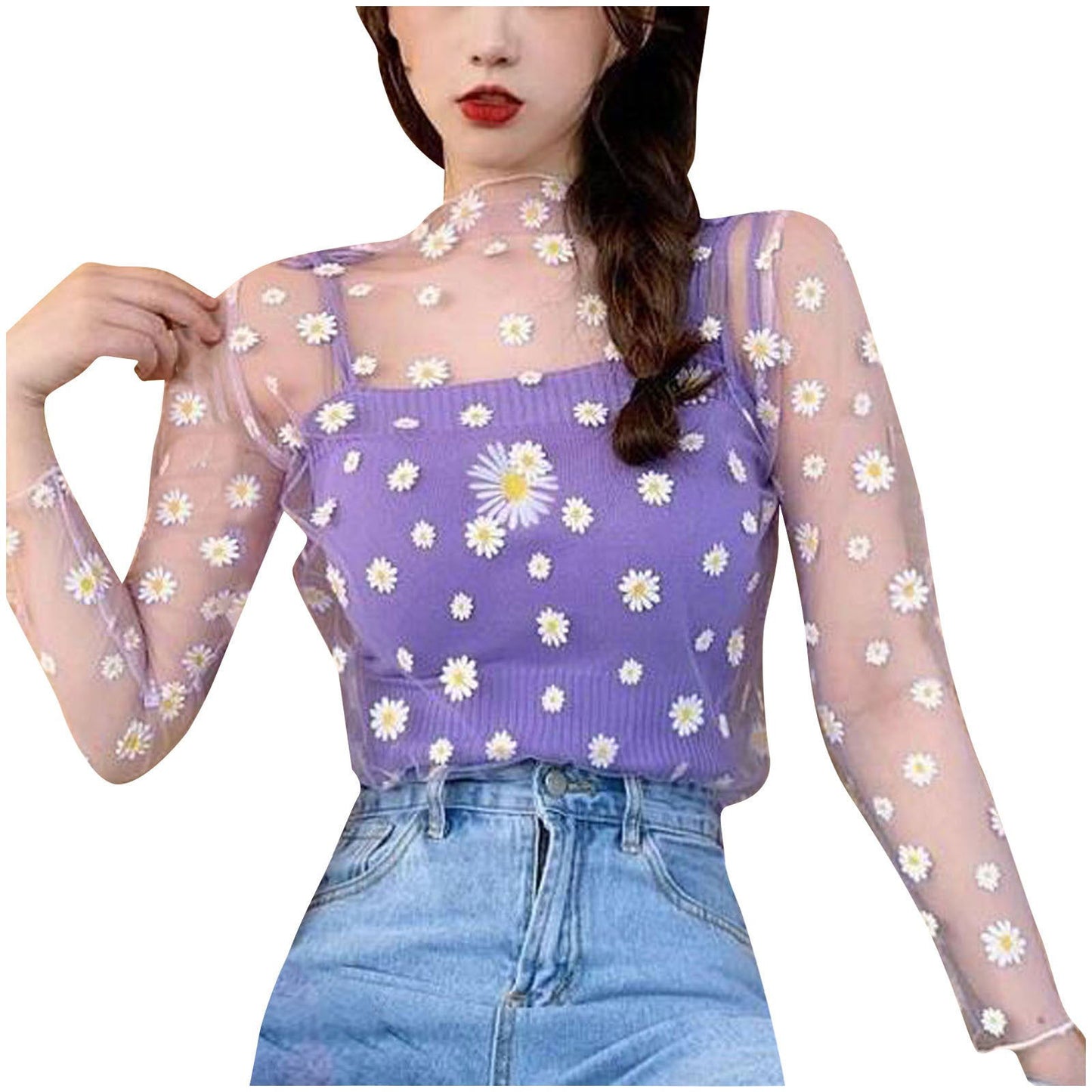 Lily Daisy Print Sheer Top - Montfash