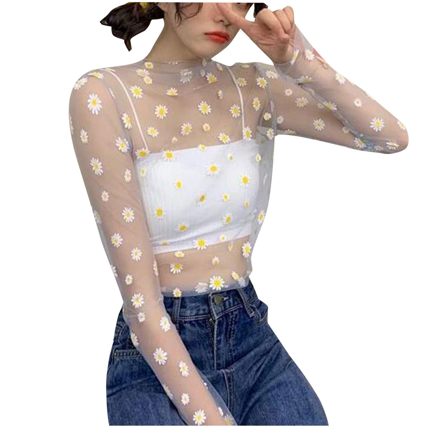 Lily Daisy Print Sheer Top - Montfash