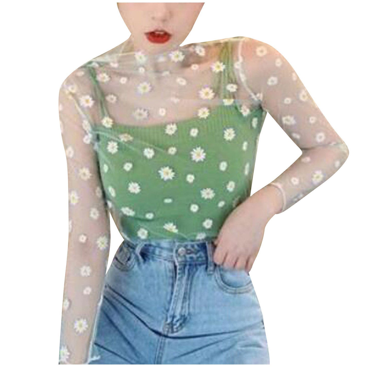 Lily Daisy Print Sheer Top - Montfash