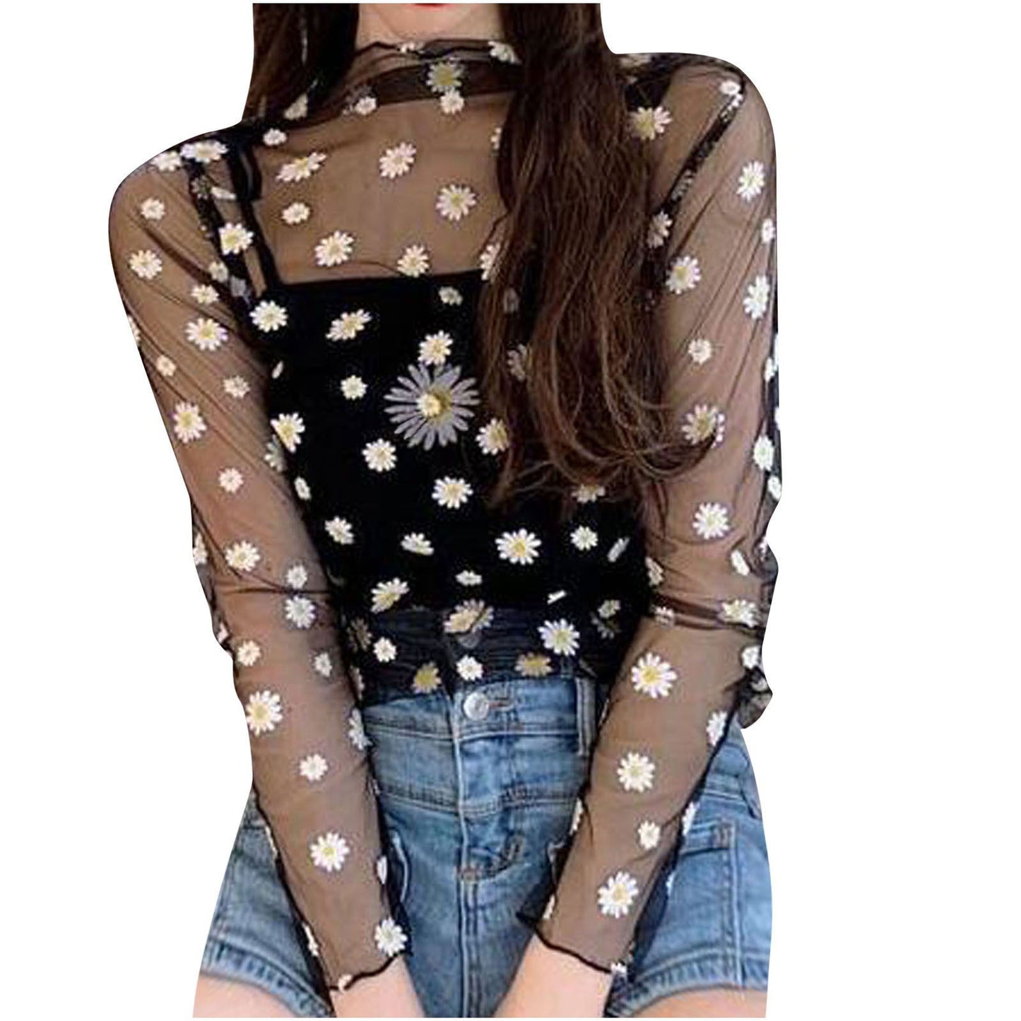Lily Daisy Print Sheer Top - Montfash