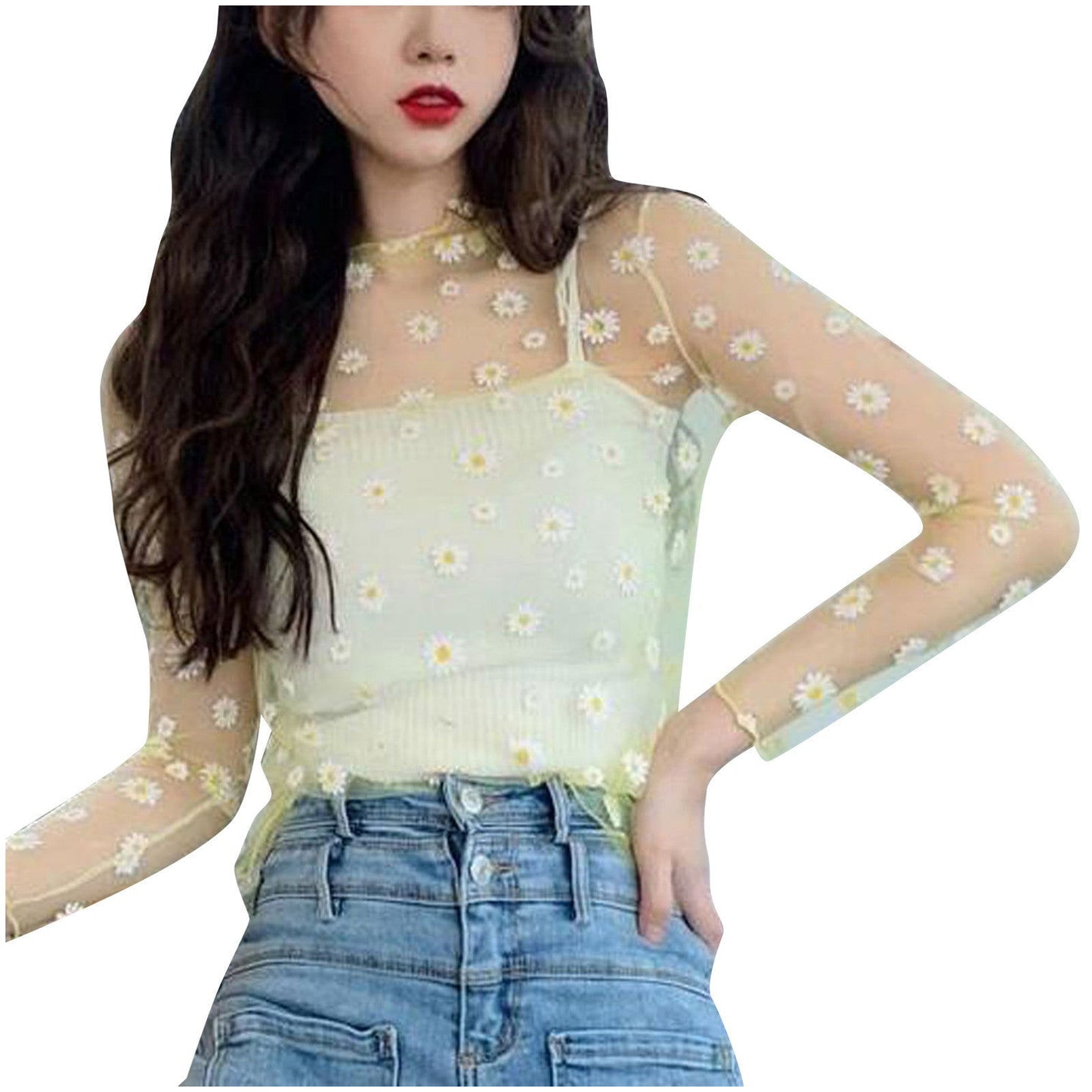 Lily Daisy Print Sheer Top - Montfash