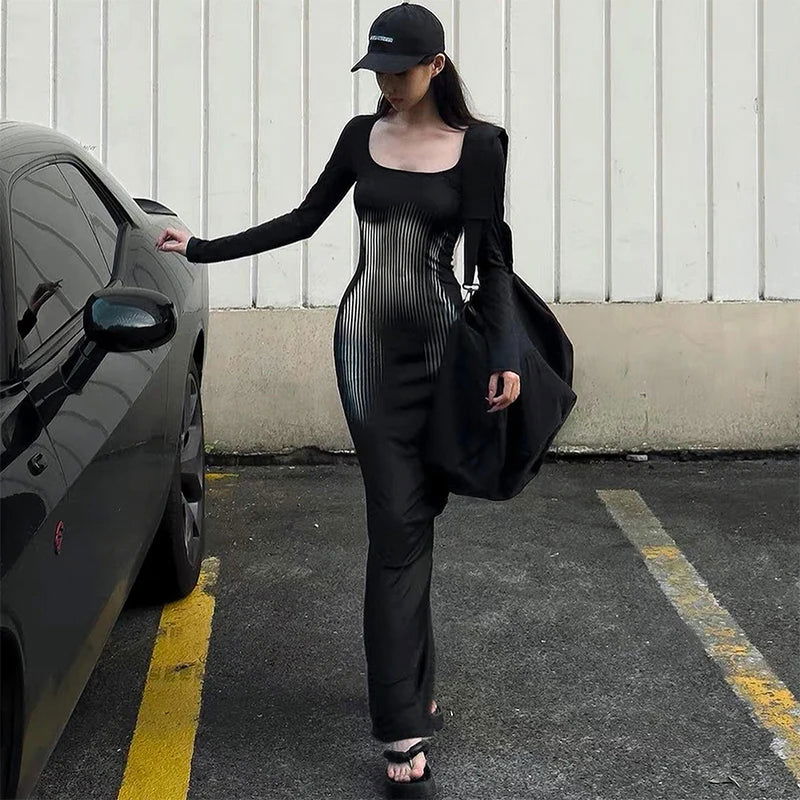 Noir Illusion Maxi Dress - Montfash