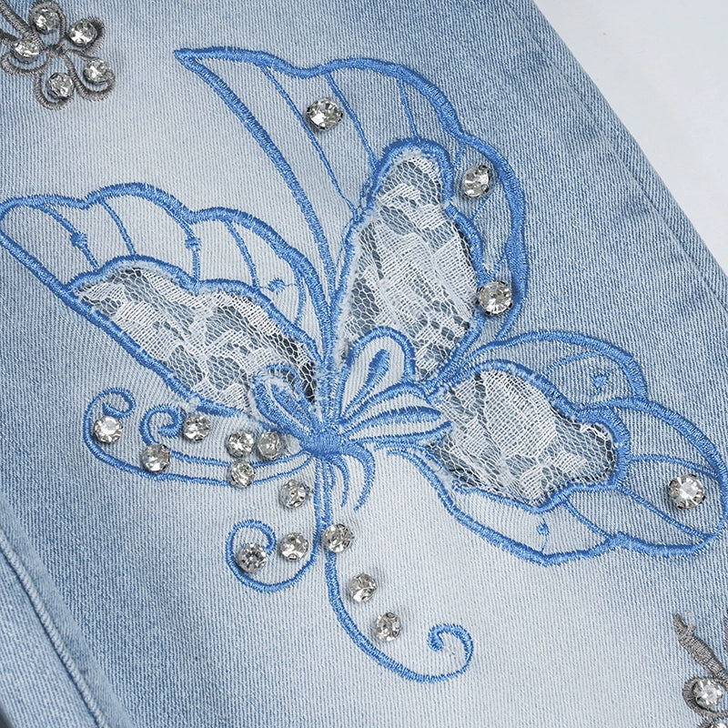 Celeste Butterfly Embroidered Flare Jeans