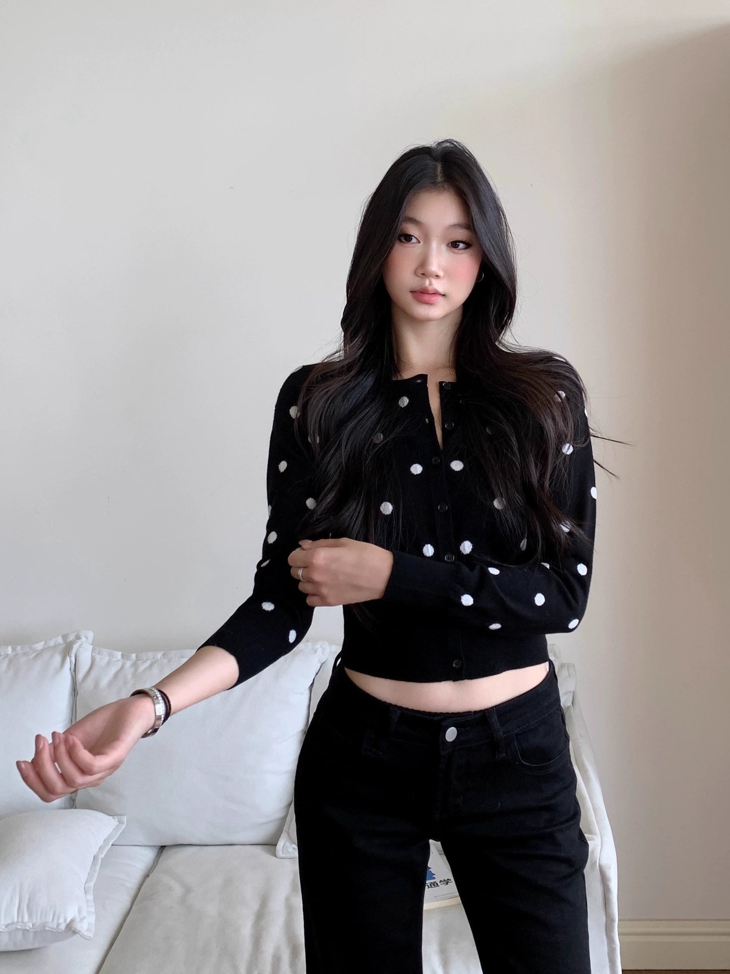 Maelle Polka Dot Cropped Cardigan