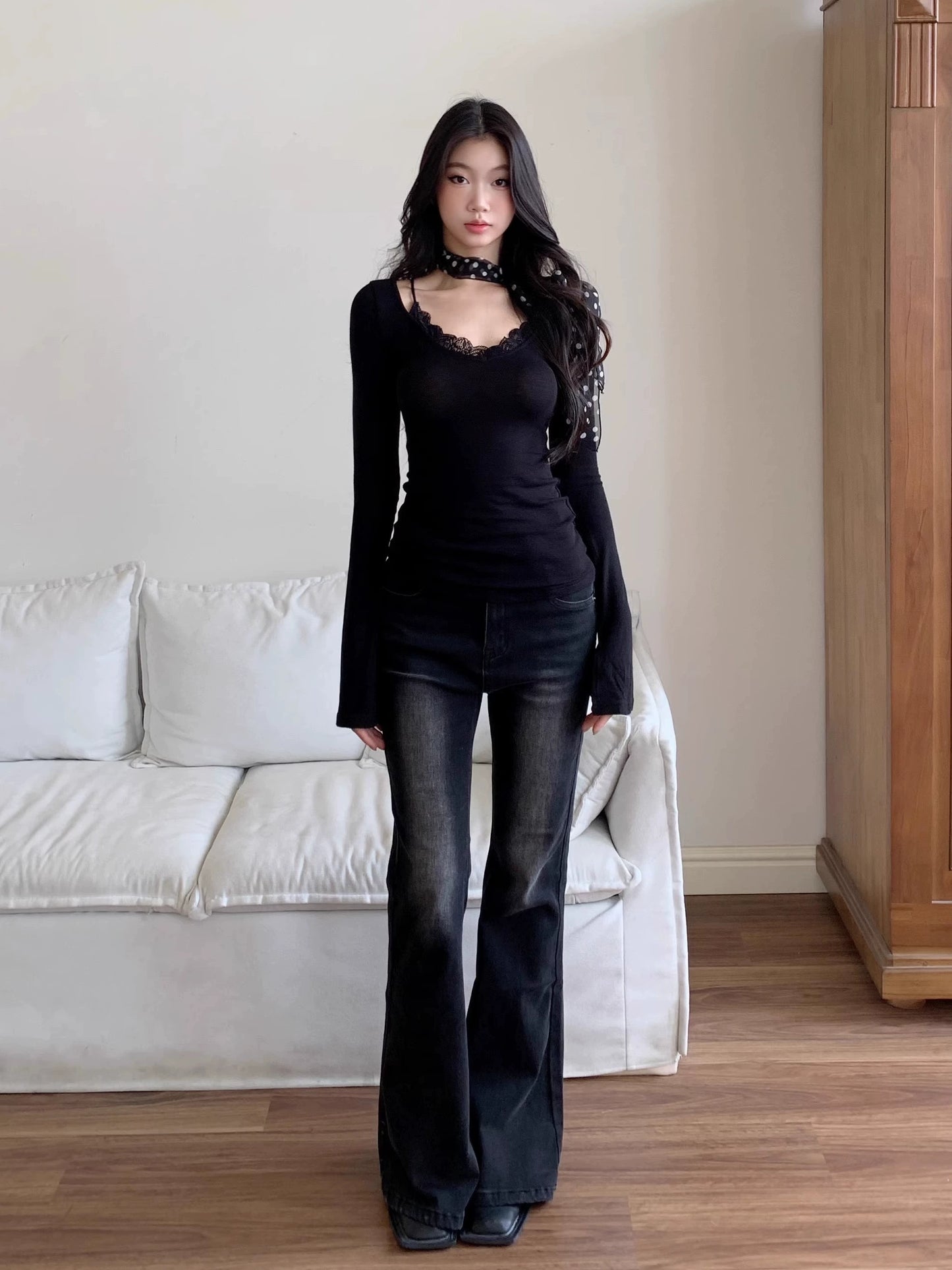 Liora Lace Trim Knit Top