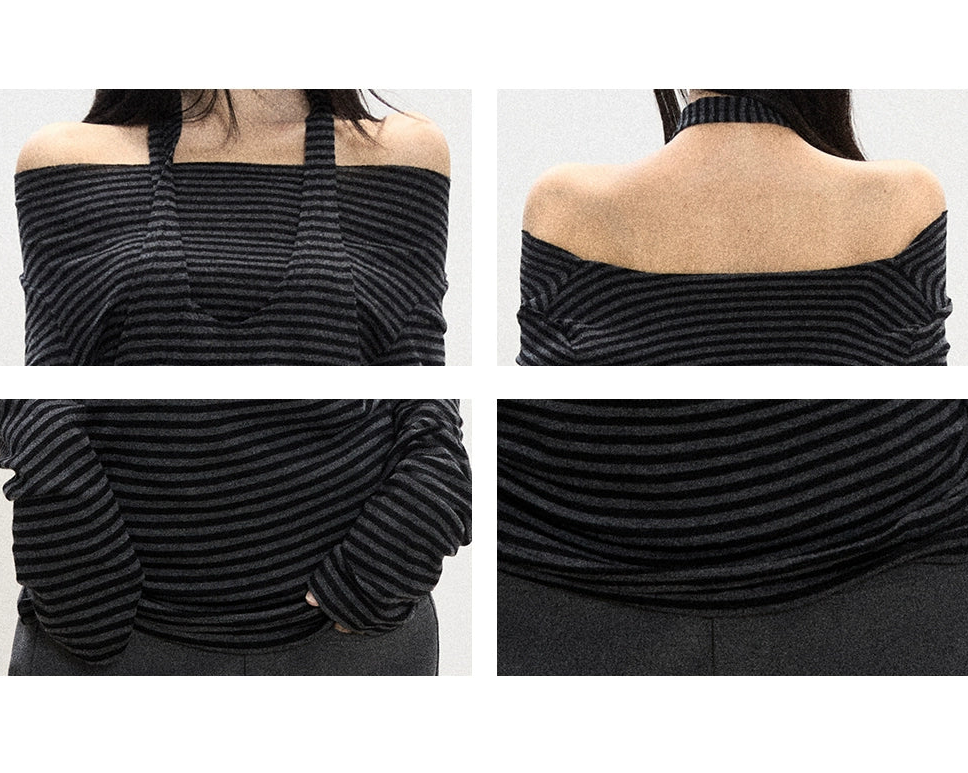 Celia Striped Off-Shoulder Halter Top