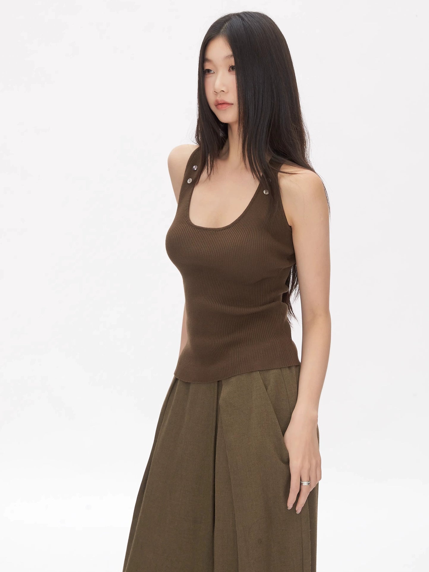 Kael Ribbed Button Tank