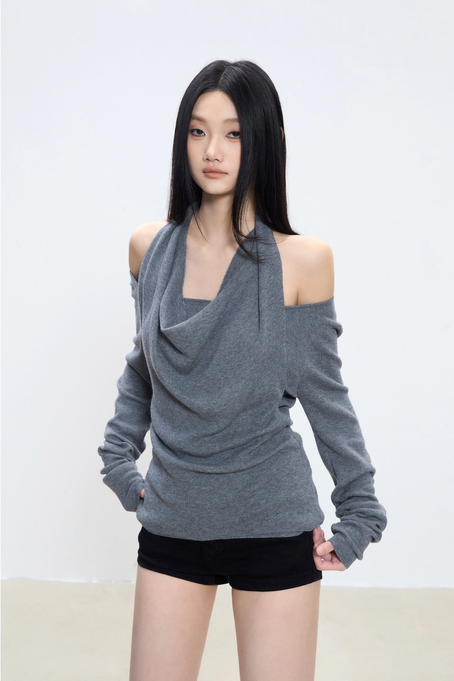Lina Drape Off-Shoulder Knit Top