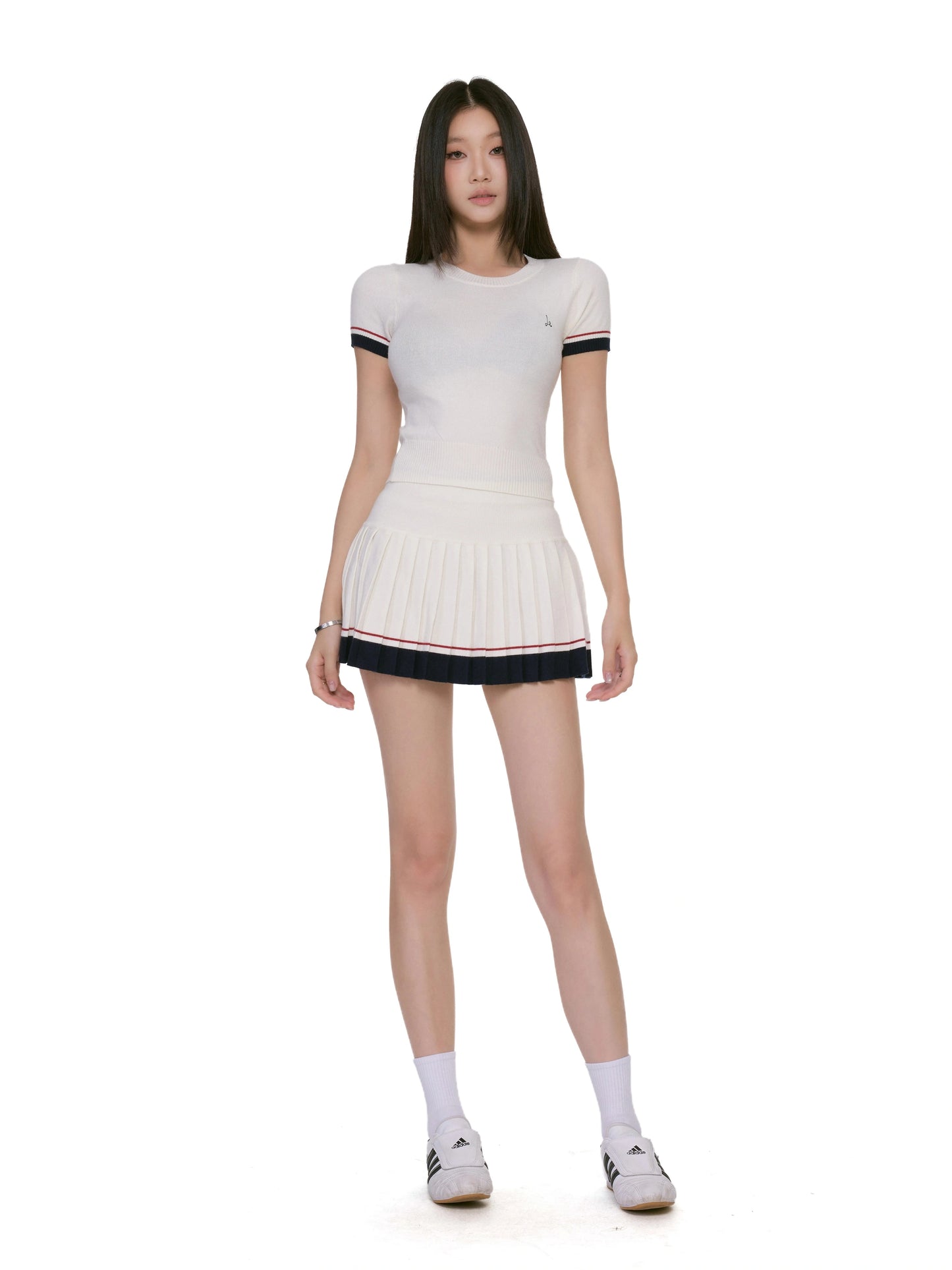 Alina Contrast Trim Pleated Skirt Set