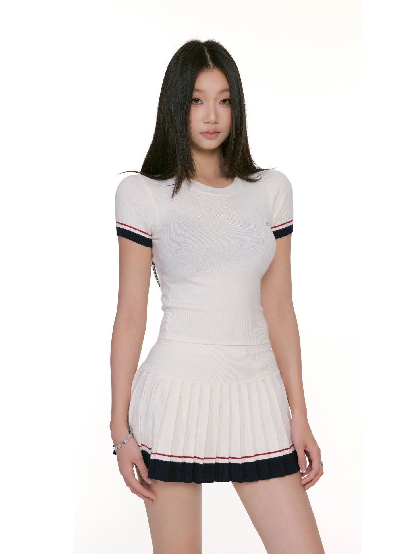 Alina Contrast Trim Pleated Skirt Set