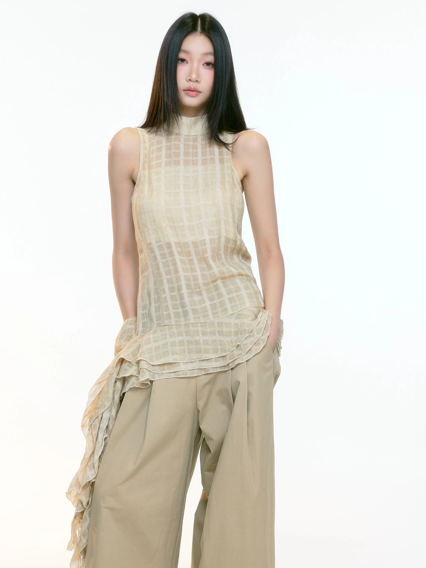 Aria Textured Asymmetrical Drape Top