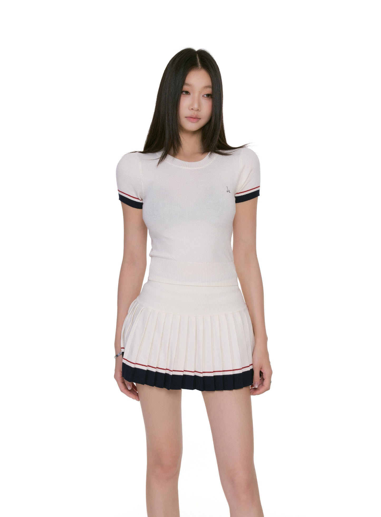 Alina Contrast Trim Pleated Skirt Set