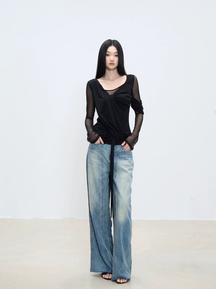 Elena Mesh Wrap Long Sleeve Top