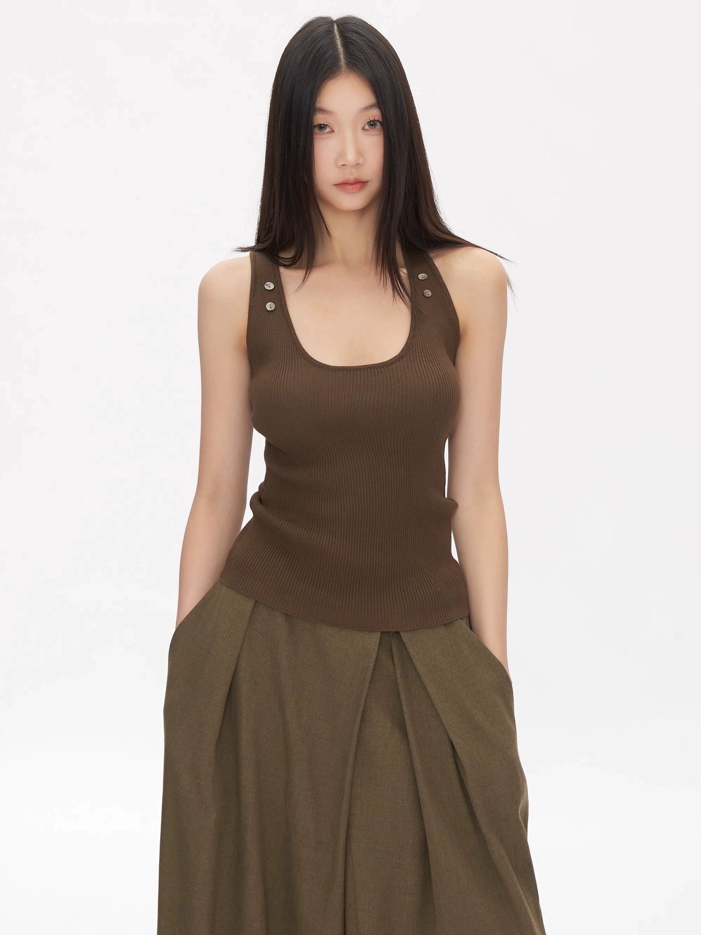 Kael Ribbed Button Tank