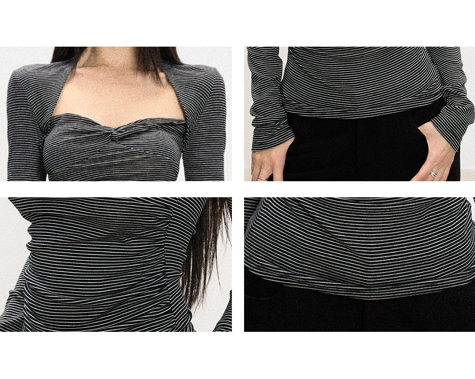 Kira Striped Sweetheart Long Sleeve Top