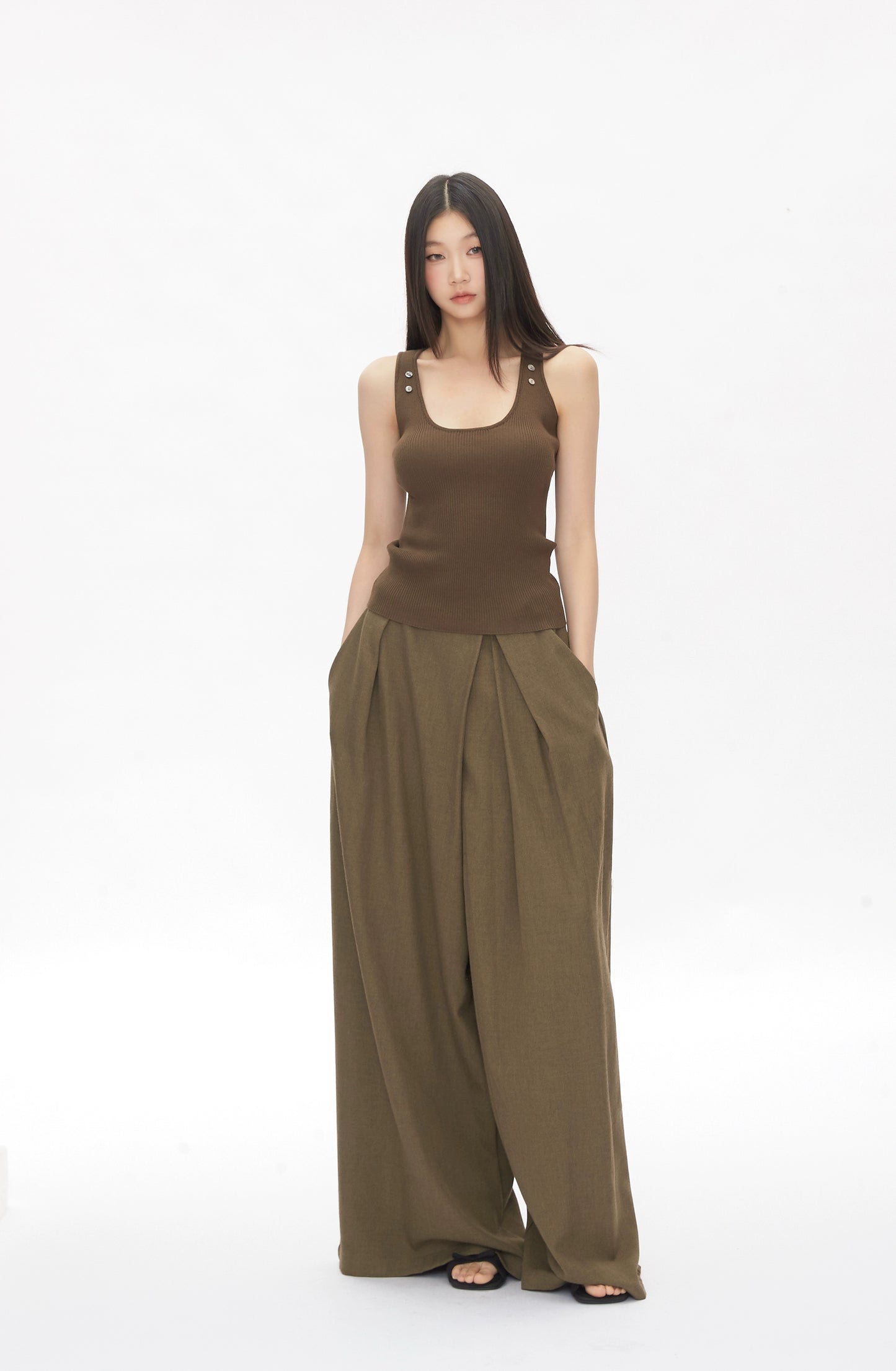 Kael Ribbed Button Tank