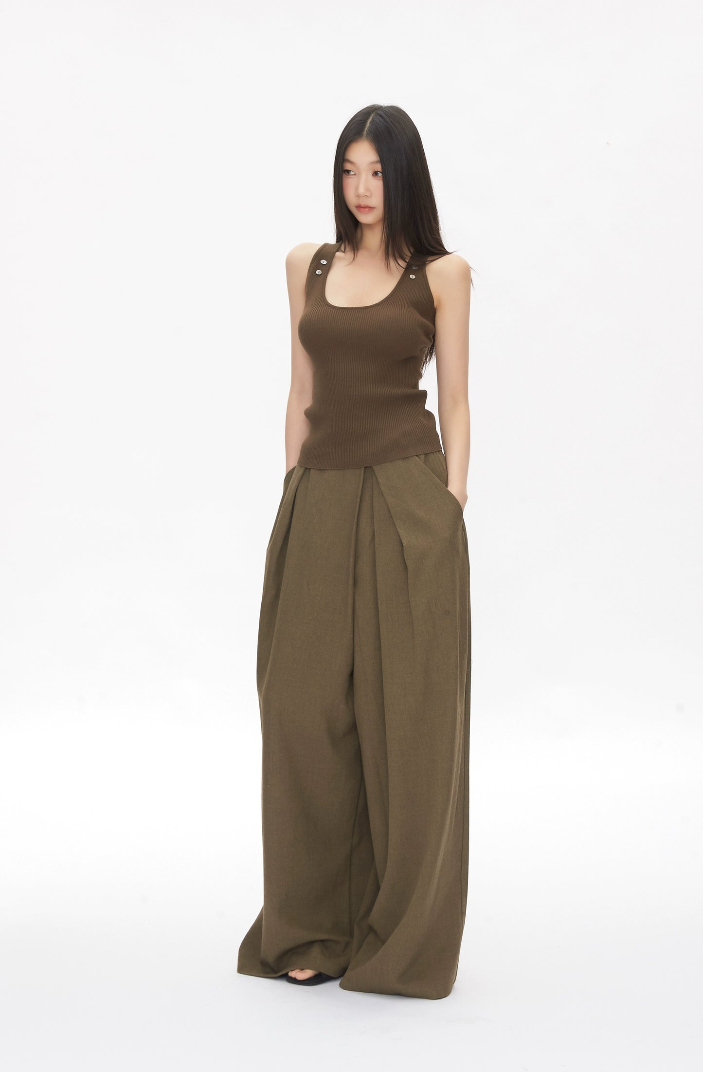 Kael Ribbed Button Tank