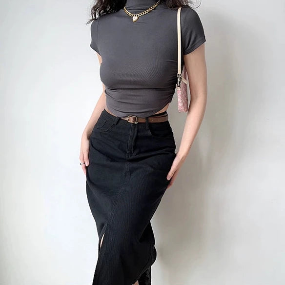 Lila Denim Midi Skirt