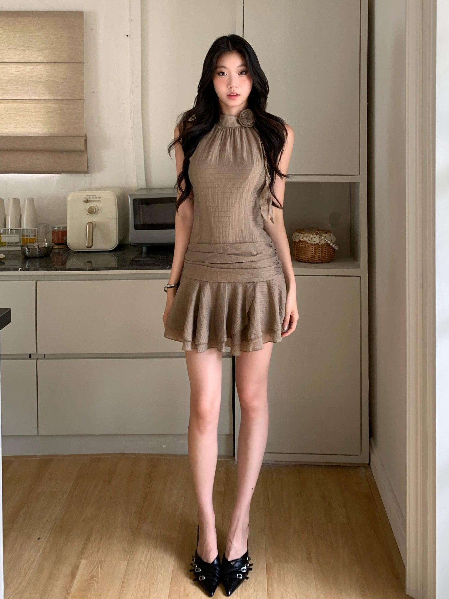 Lina Ruffled Halter Dress