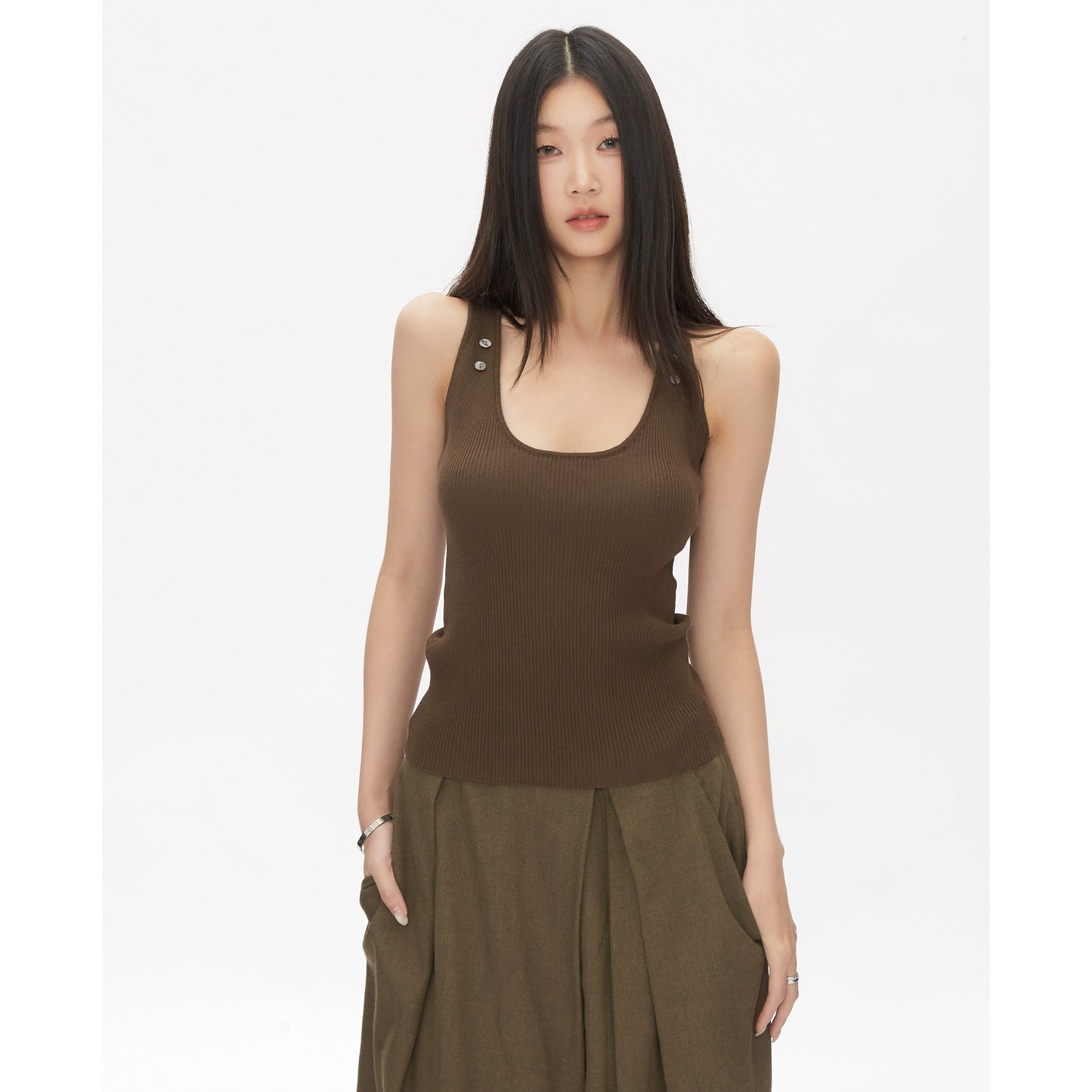 Kael Ribbed Button Tank