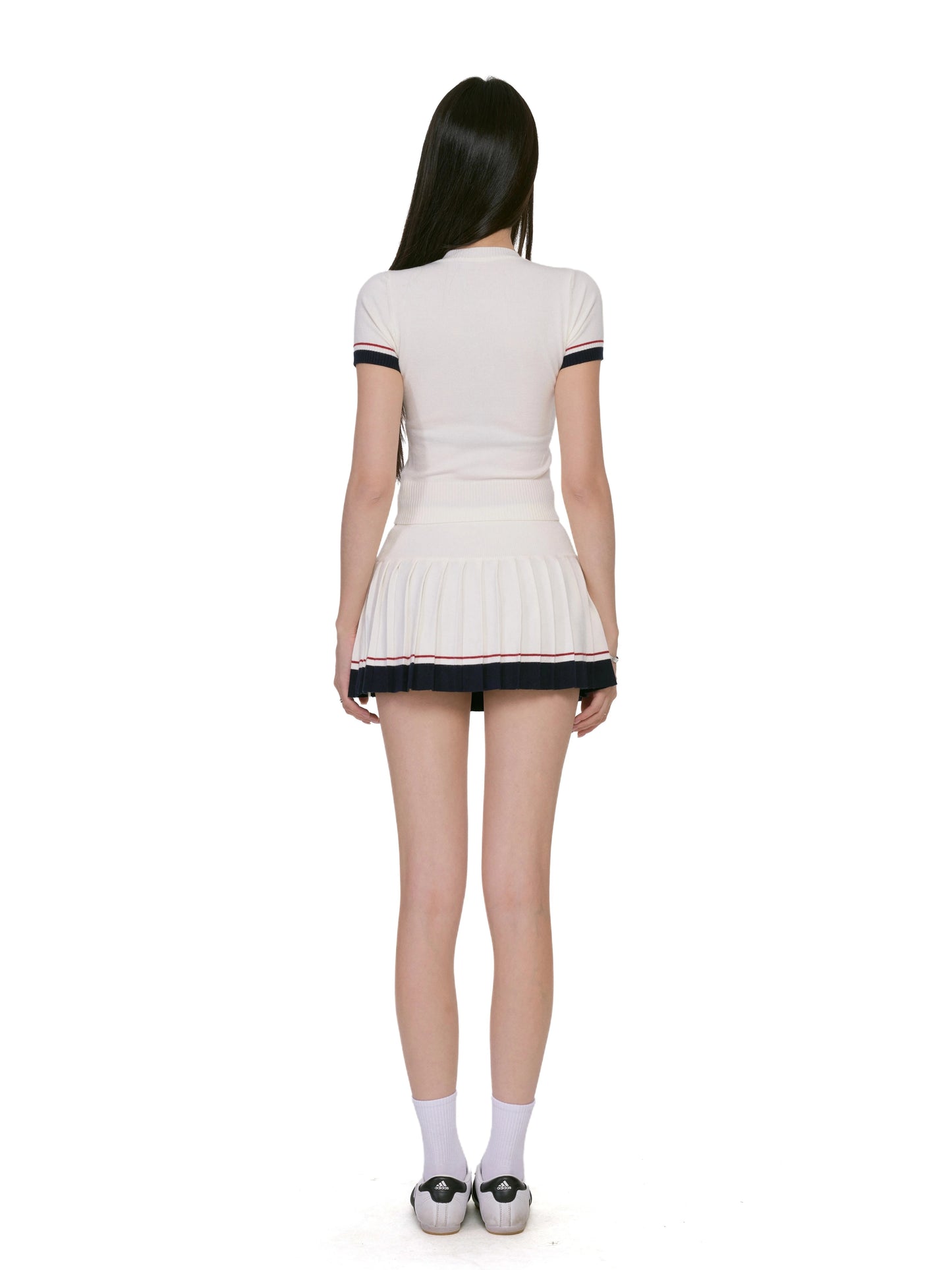 Alina Contrast Trim Pleated Skirt Set