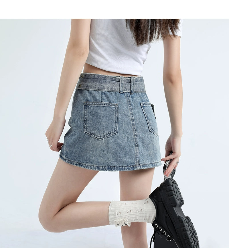Rhea Vintage Wash Wrap Denim Skort/Skirt