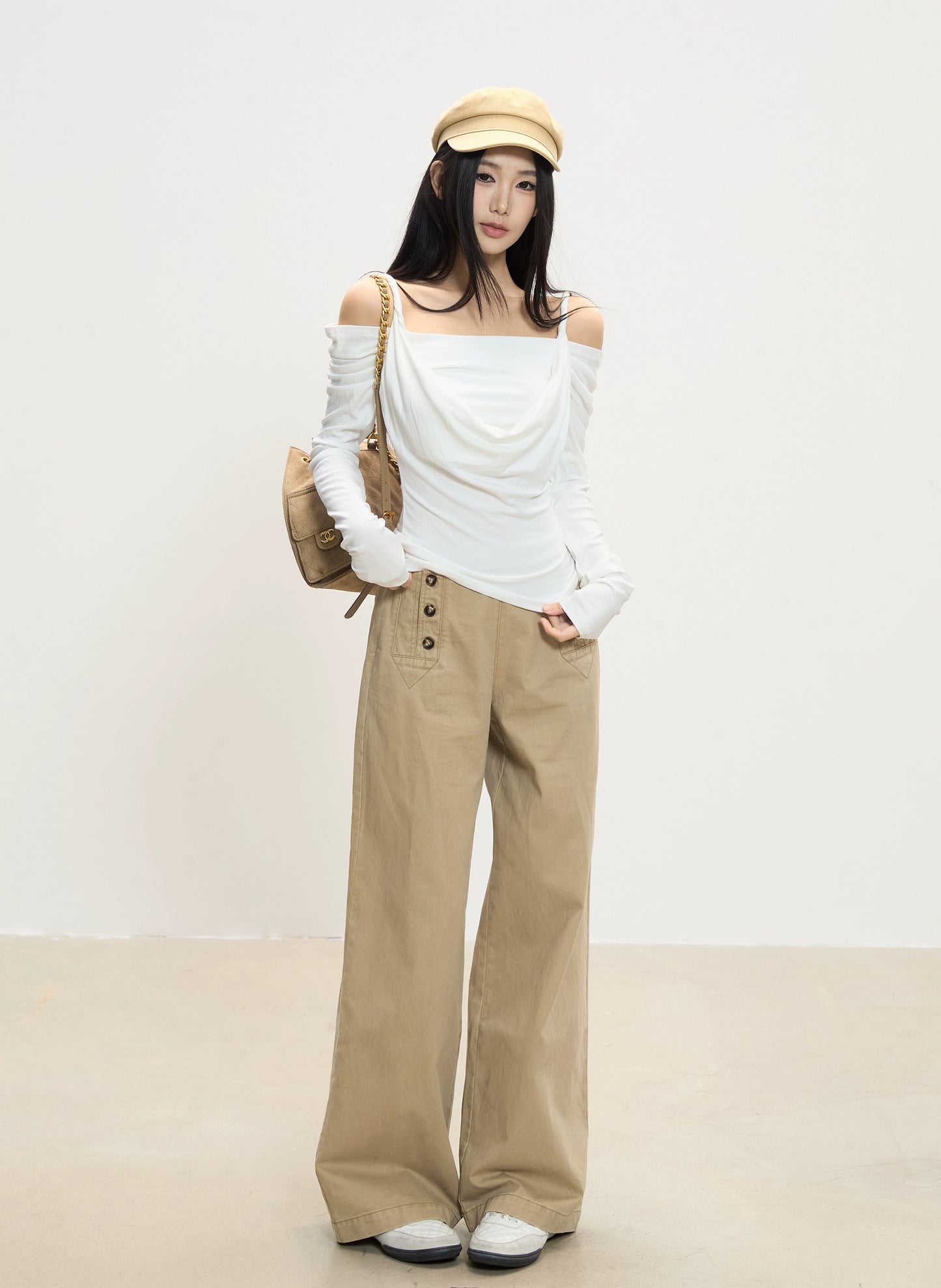 Lena Draped Shoulder Long Sleeve Top