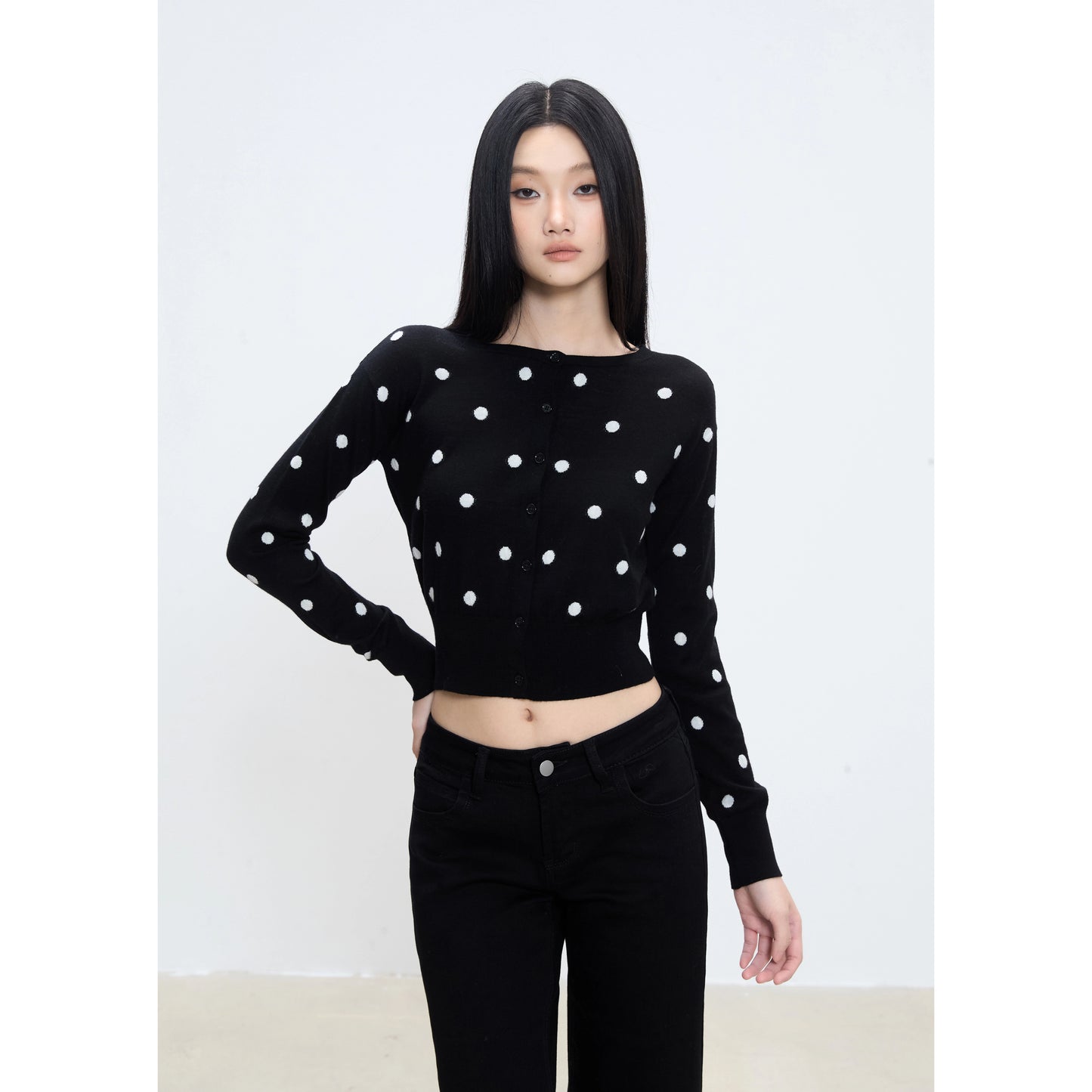 Maelle Polka Dot Cropped Cardigan