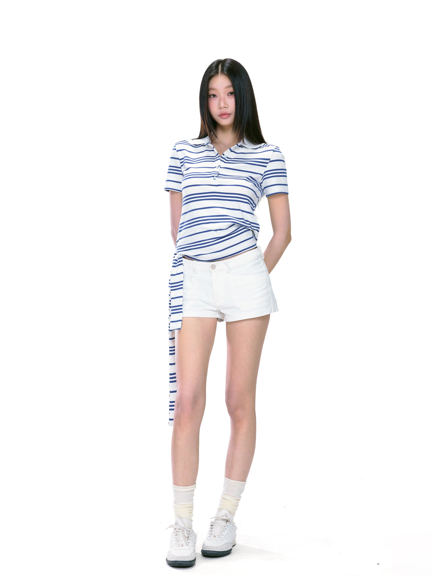 Isla Striped Side-Tie Polo Top