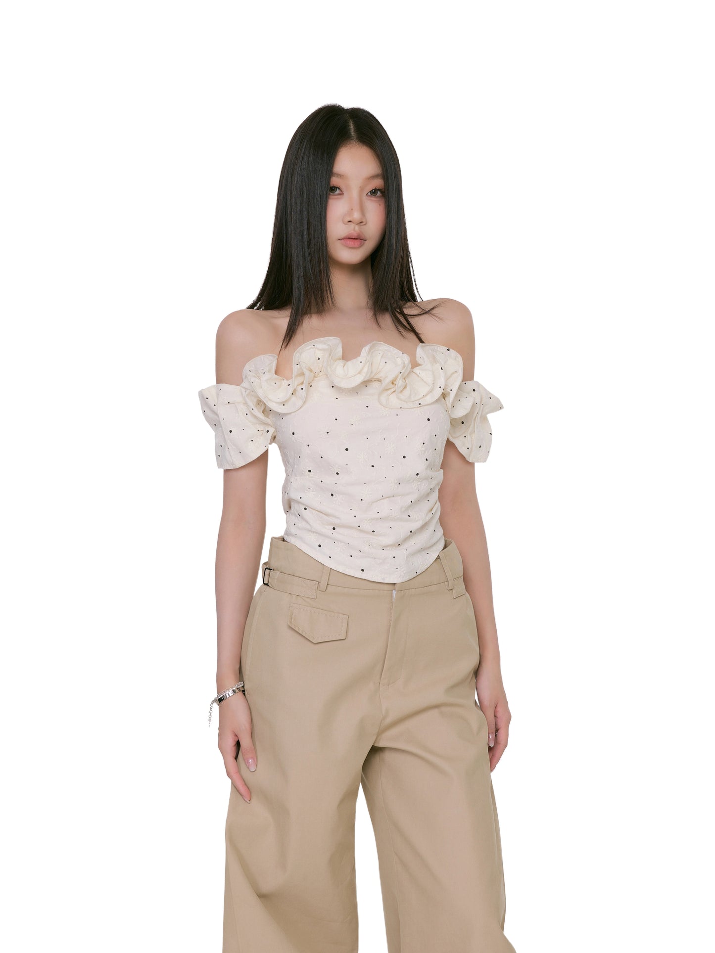 Sofia Ruffle Dot Off-Shoulder Top