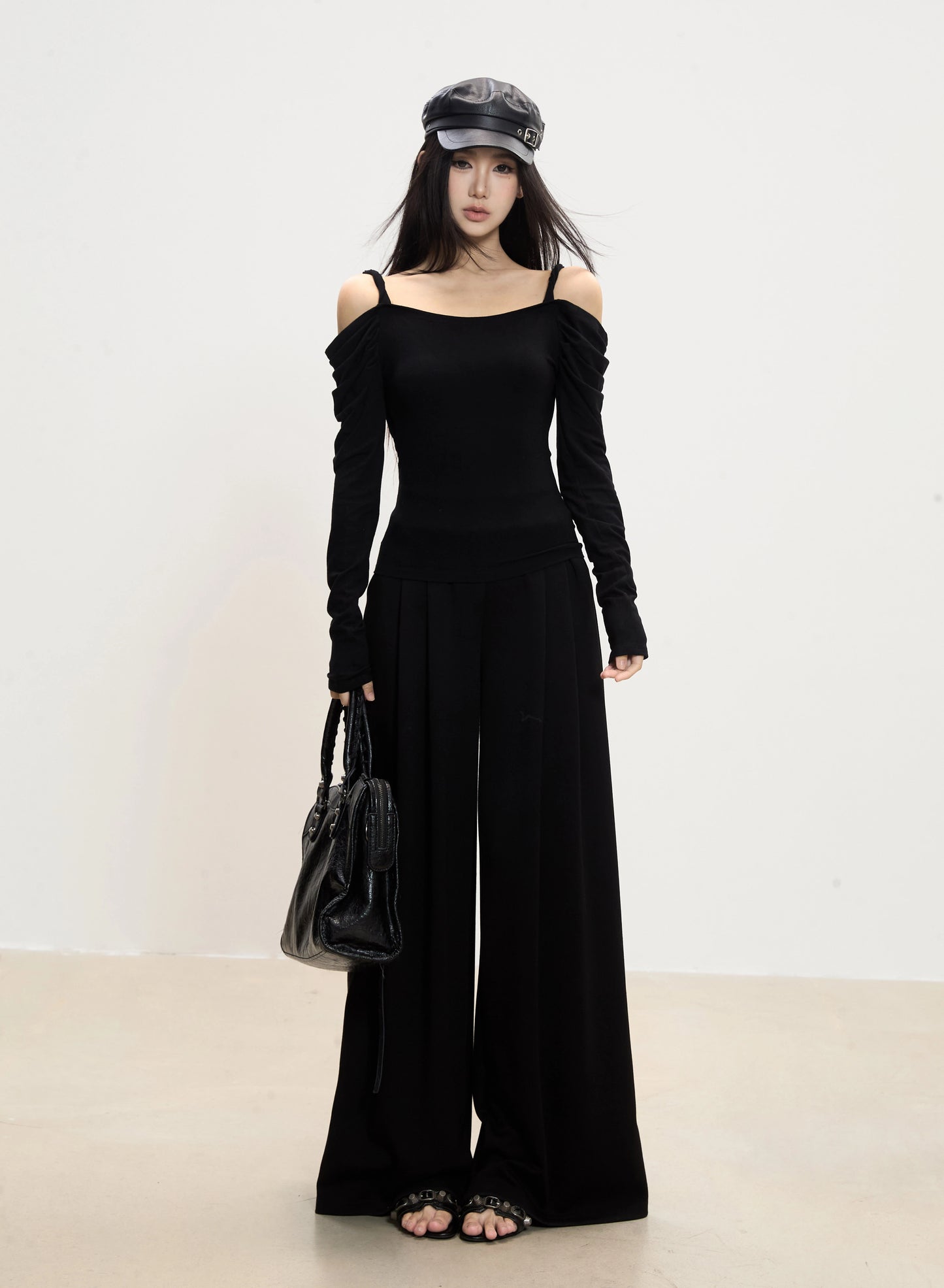 Lena Draped Shoulder Long Sleeve Top