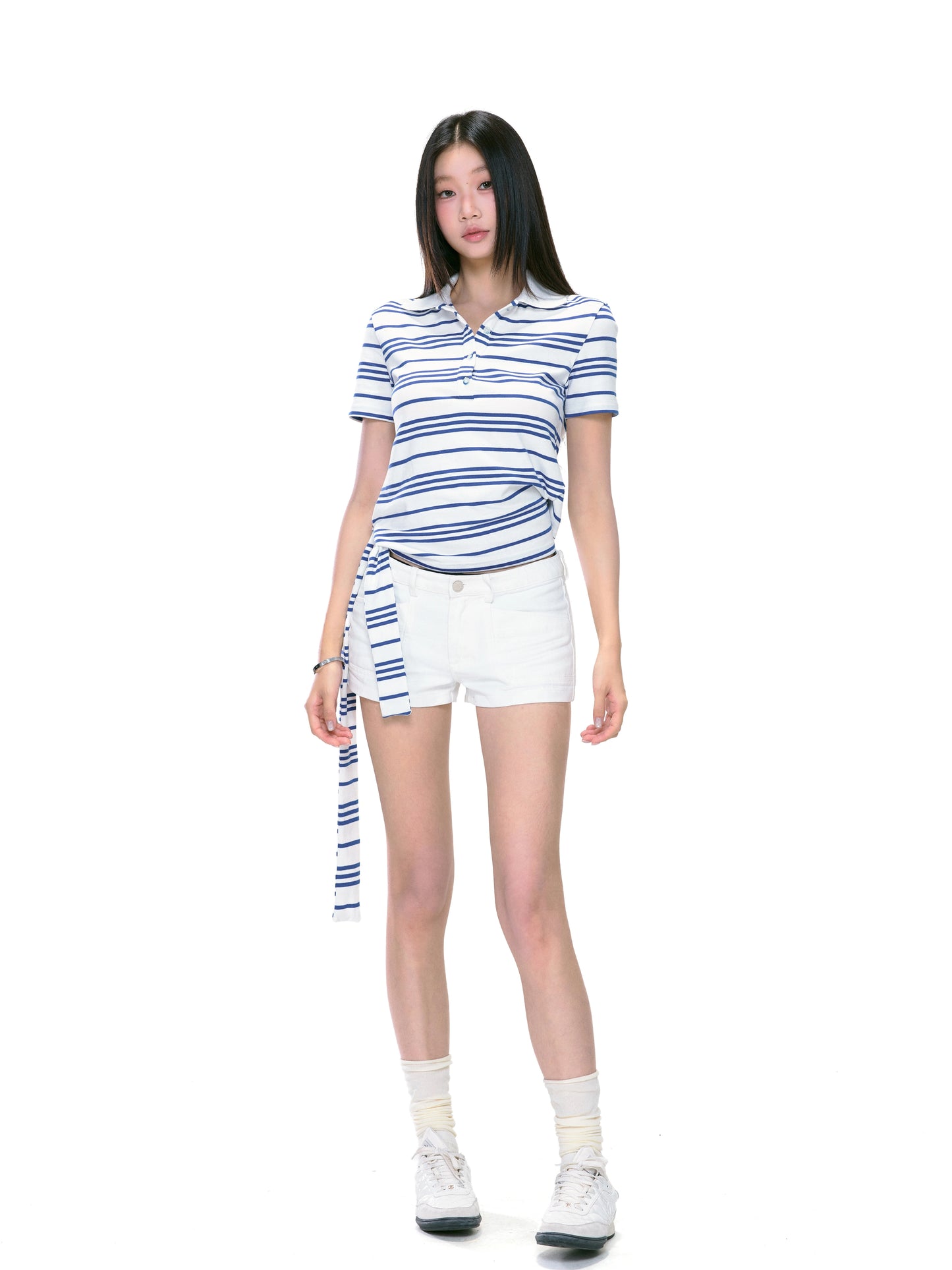 Isla Striped Side-Tie Polo Top