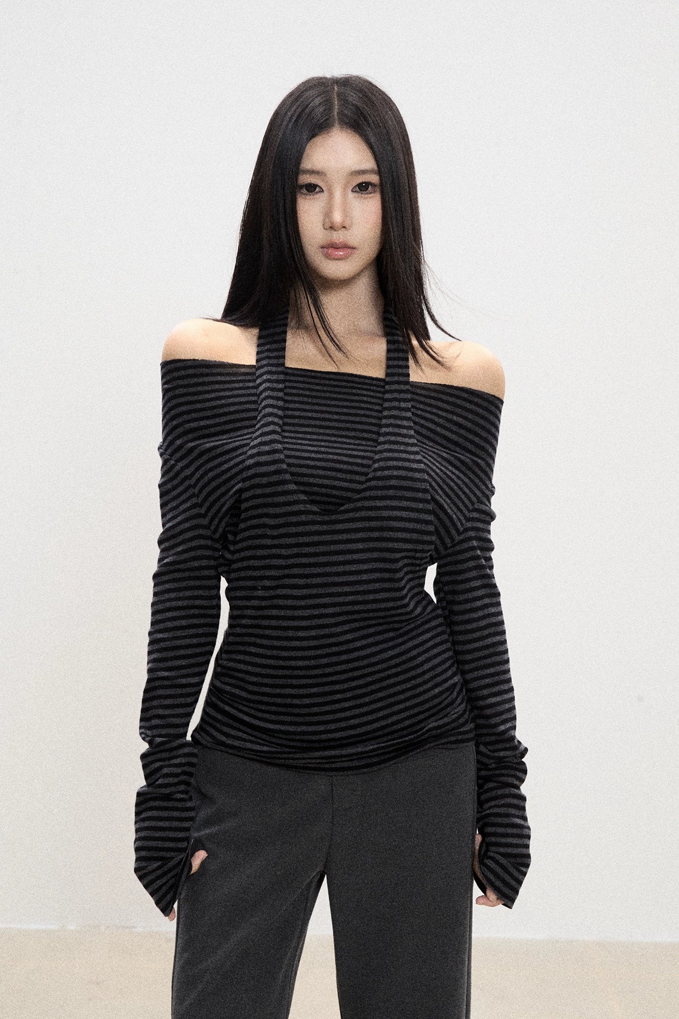 Celia Striped Off-Shoulder Halter Top
