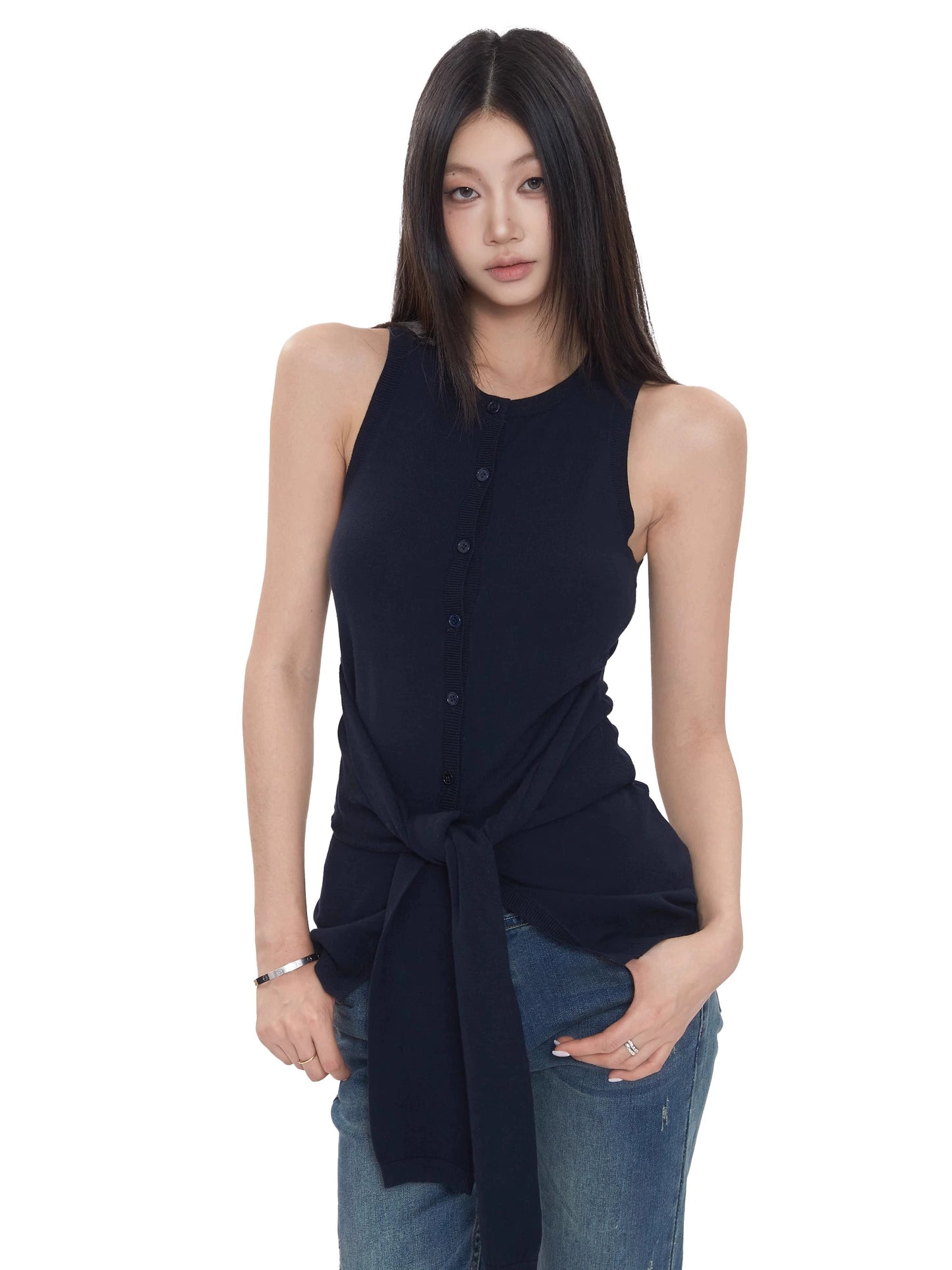Rhea Front-Tie Sleeveless Top