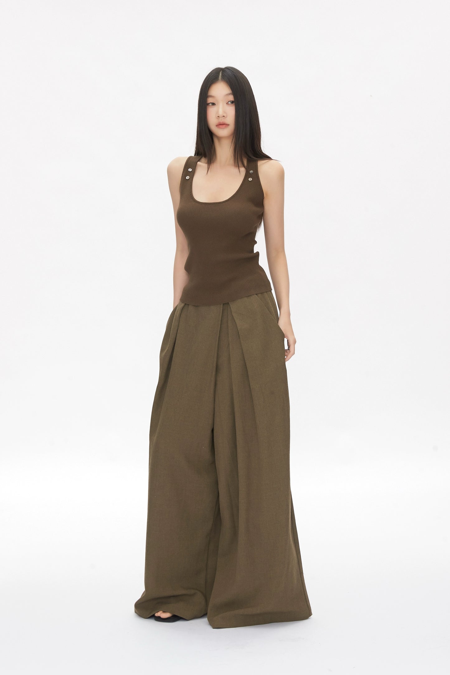 Kael Ribbed Button Tank