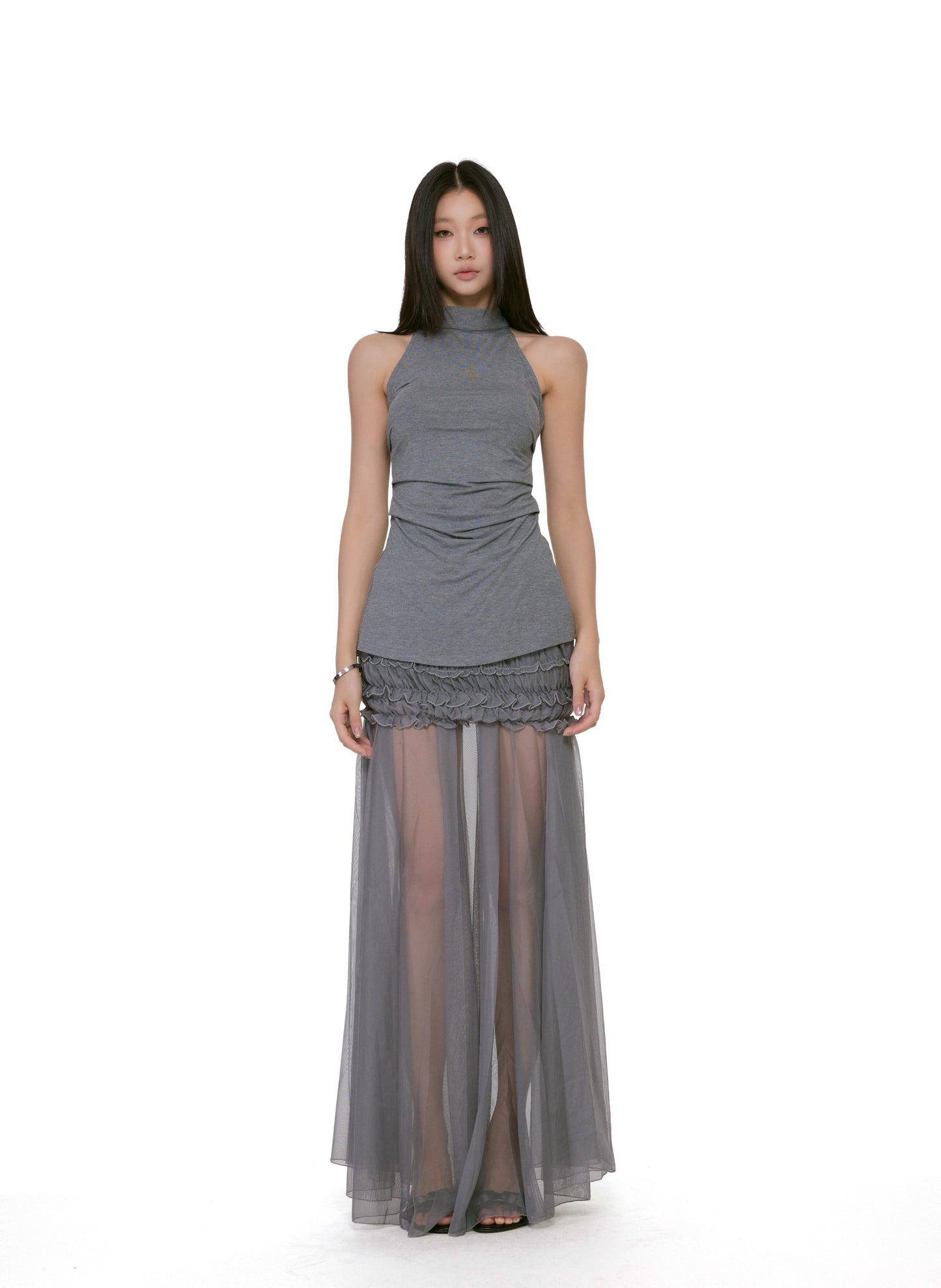 Elira Sheer Ruched Maxi Dress