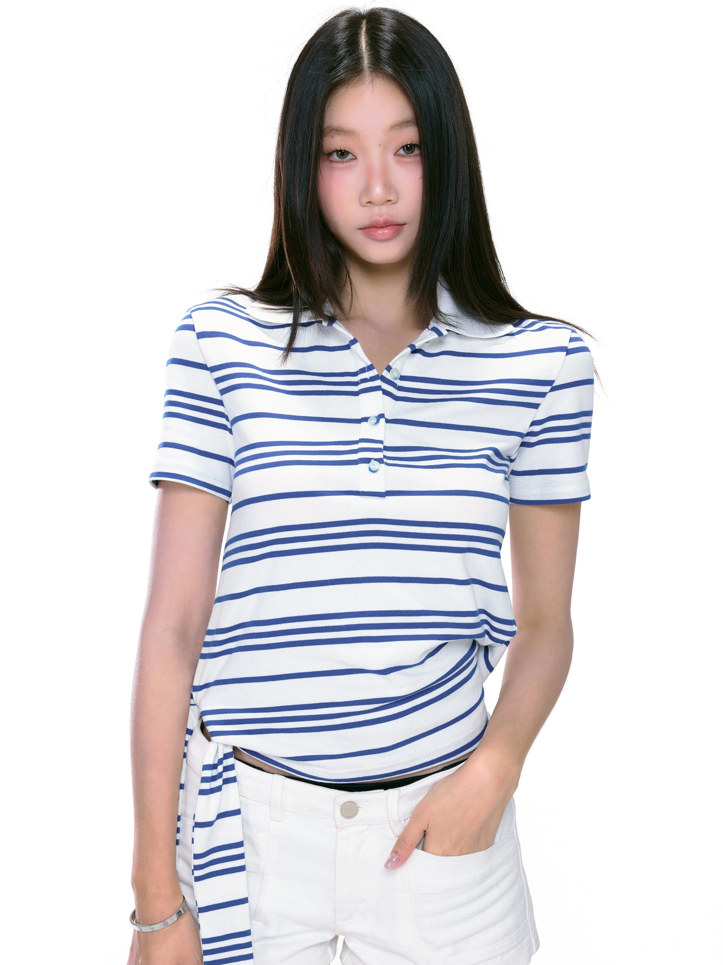 Isla Striped Side-Tie Polo Top