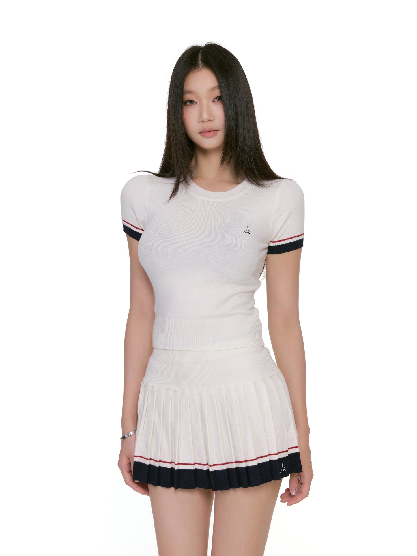 Alina Contrast Trim Pleated Skirt Set