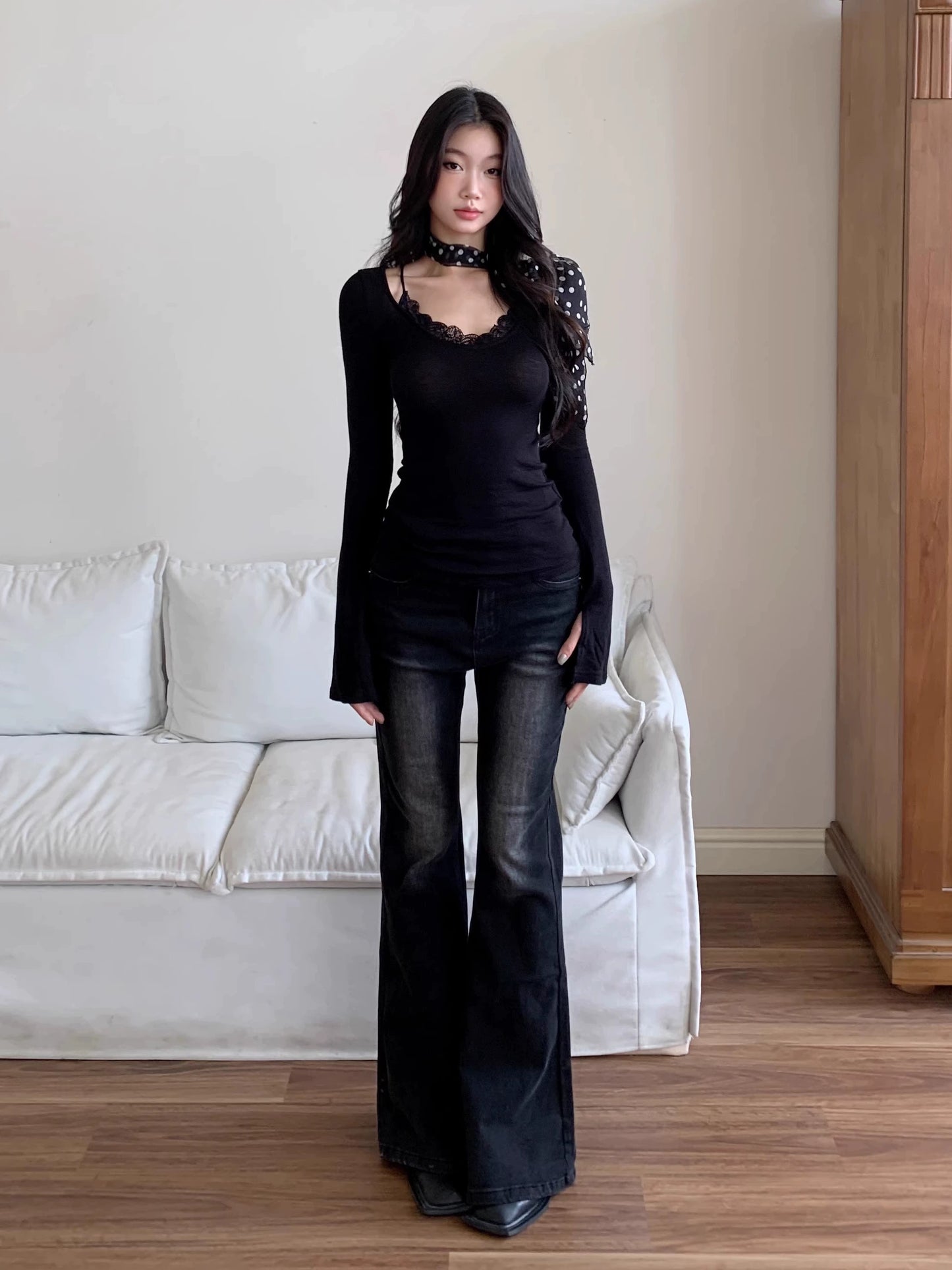 Liora Lace Trim Knit Top