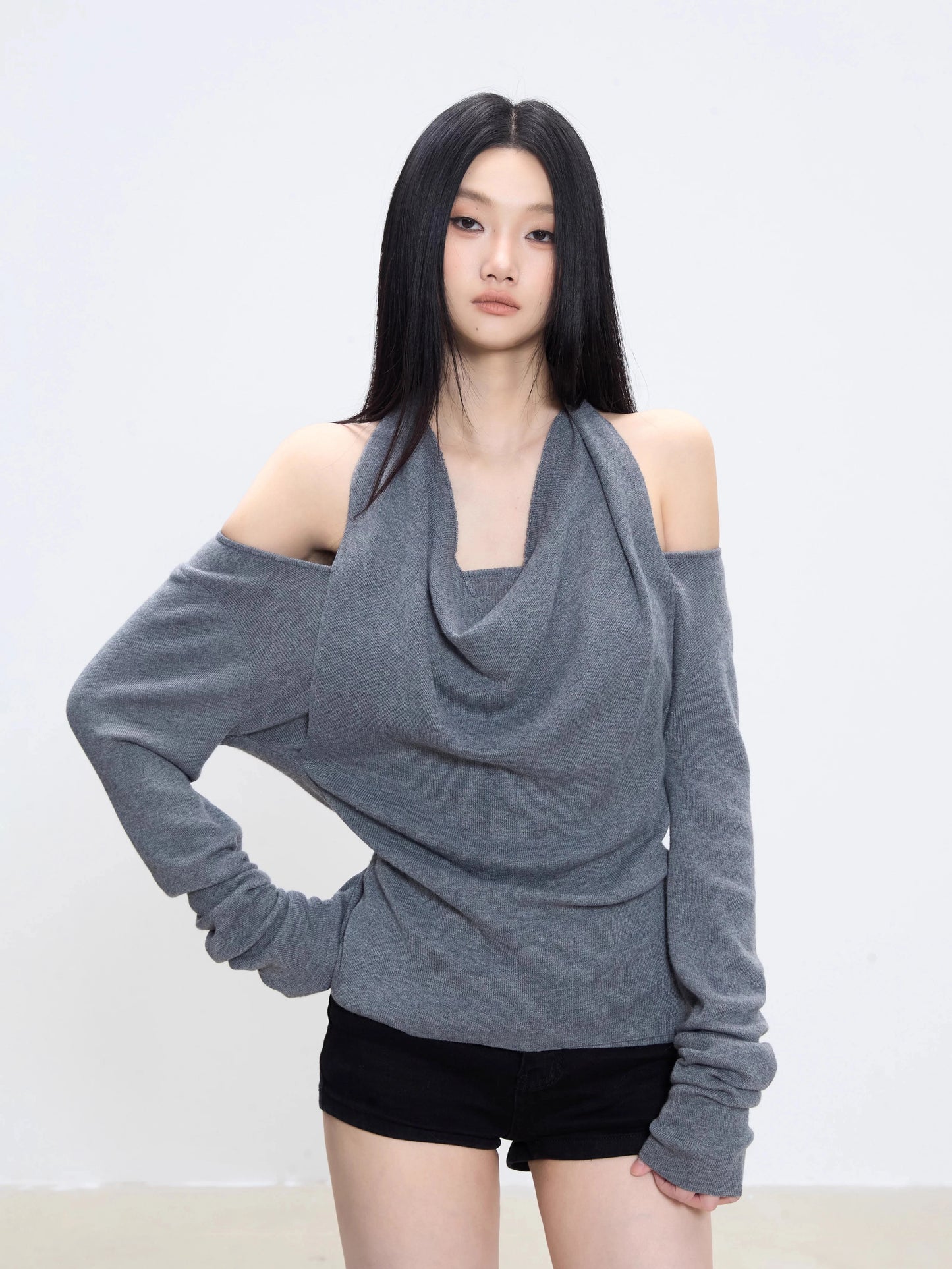 Lina Drape Off-Shoulder Knit Top