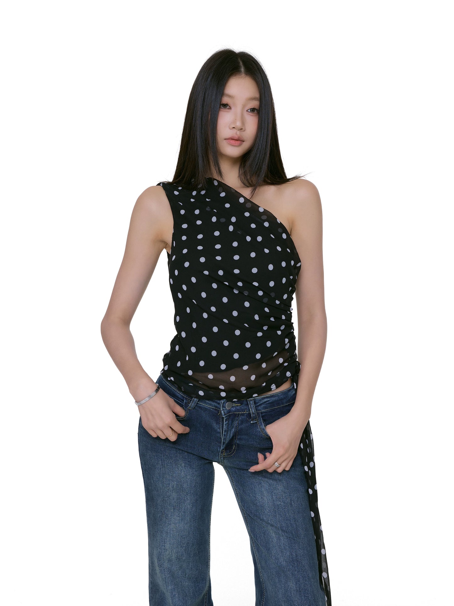 Niva One-Shoulder Ruched Top