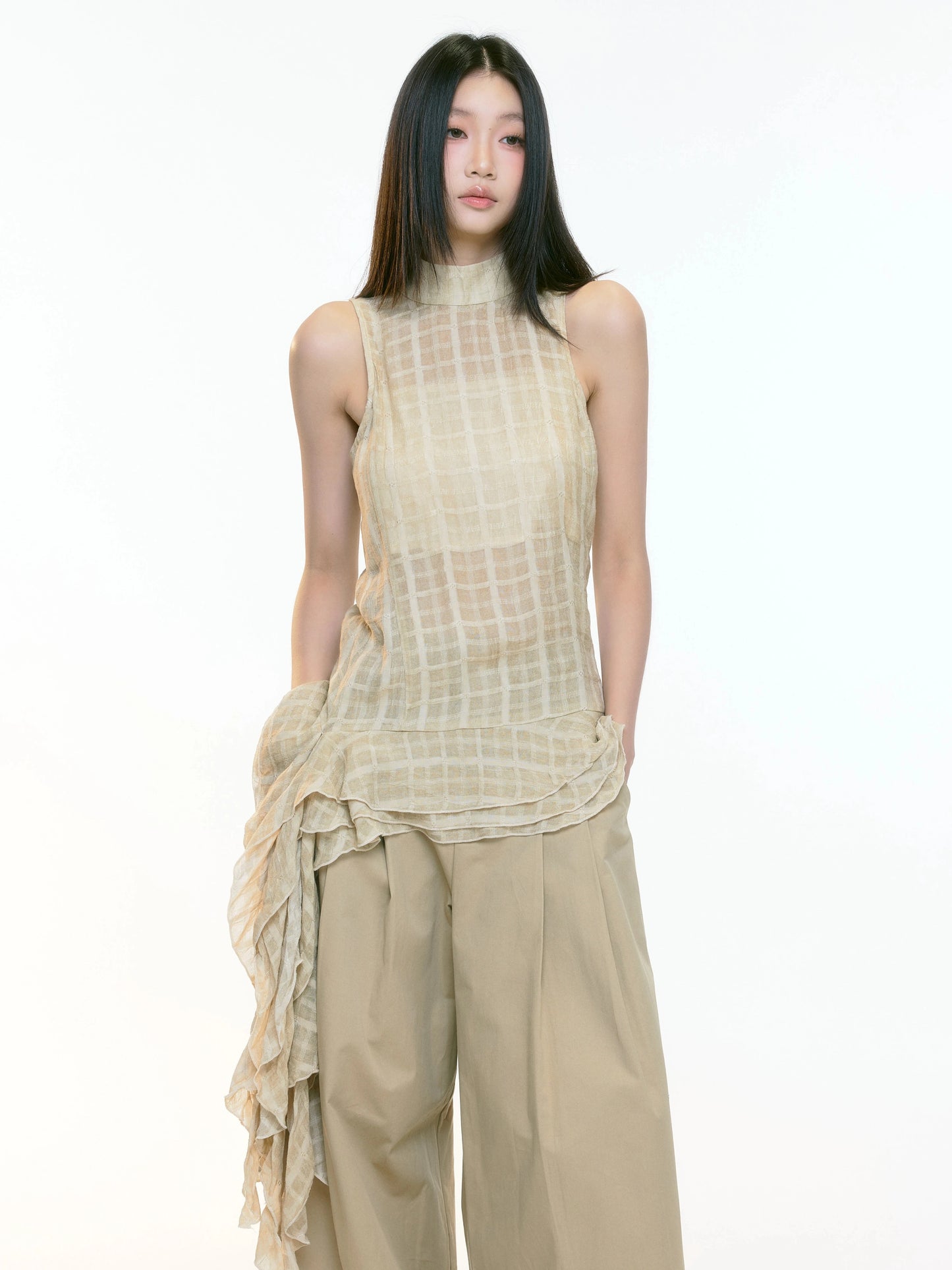 Aria Textured Asymmetrical Drape Top