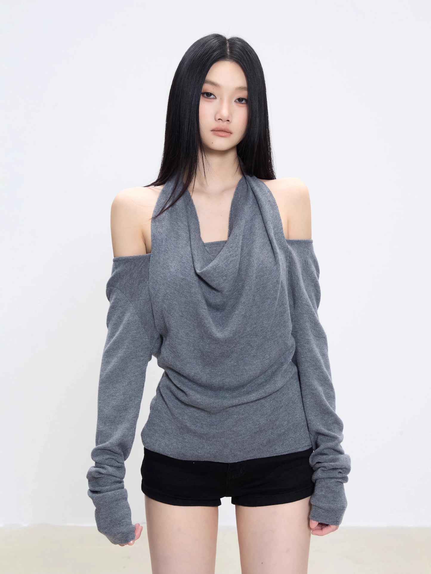 Lina Drape Off-Shoulder Knit Top